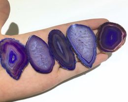 DIY 5 pièces Reiki guérison pierre naturelle violet petite tranche d'agate pendentif brut Quartz pierre connecteur pendentifs perlés pour la décoration 5863853