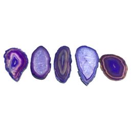 Bricolage 5pcs reiki guérison en pierre naturelle violette petite tranche d'agate pendentif cru à quartz raccorde