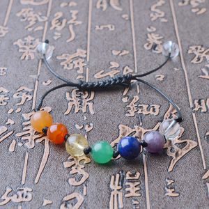 Bricolaje 7 coloridos perlas de piedra natural brazalete de chakra de cristal para mujeres pulseras de cuerda trenzada reiki joyería de yoga espiritual 9291