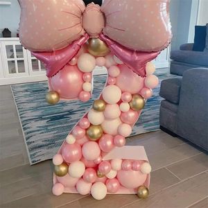 DIY 73CM Big Numéros de mosaïque Ballon Remplissage Boîte Stand Numéro Cadre Toile de fond Babyshower Fête d'anniversaire Décoration Anniversaire 240222