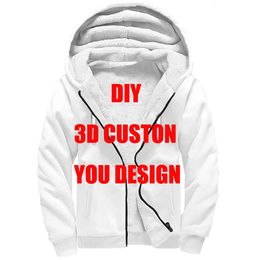 DIY acepta diseño personalizado, caída y venta al por mayor, sudaderas con capucha con cremallera de lana con impresión 3D, abrigo cálido grueso Unisex 231226