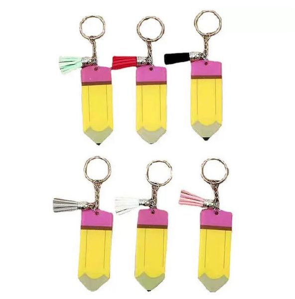 Bricolage acrylique blanc crayon porte-clés gland porte-clés pendentif bagage décoration porte-clés pour la journée des enseignants cadeau porte-clés