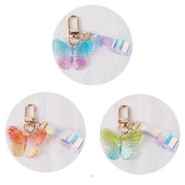 Bricolage acrylique papillon porte-clés à la mode Transparent perle lanières porte-clés chaînes de téléphone portable pour femmes clés de voiture sac décor pendentif accessoires