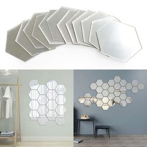 Autocollants acryliques bricolage Hexagon Miroir Art Mur Murs Décoration salon Chambre salle de bain DÉCOR HOME 12PCS / SET
