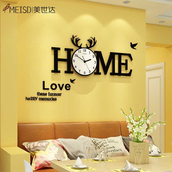 DIY Alphabet Home Grande horloge murale en noir Design moderne Montres Décor Autocollants Salon Horloge 210930