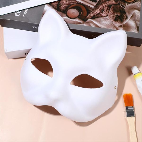 Bricolage Anime pulpe masque japonais demi-visage peint à la main chat renard masque Anime mascarade Halloween Festival Cosplay accessoire