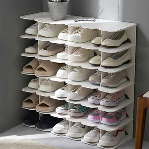 Bricolage assemblage 6 couches empilable chaussure organisateur étagère support support gain de place cintre boîte armoire 210609
