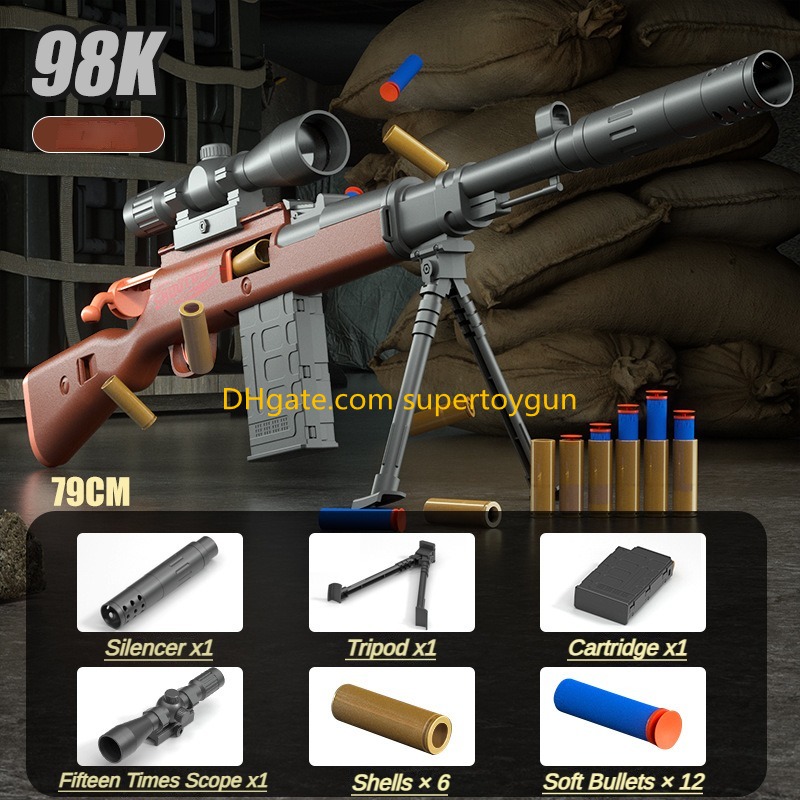 DIY AWM 98K Soft Bullets Rifle Toy Gun Detachable Shell Ejected Look Real Launcher Manual Foam Darts With Scope Outdoor Cs Pubg Game Prop Birthday Gifts For Boys