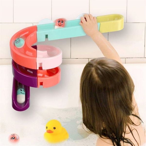 DIY Baby Bath Jouets Mur Ventouse Marble Race Run Track Salle de bain Baignoire Enfants Jouer Jeux d'eau Ensemble de jouets pour enfants 210712