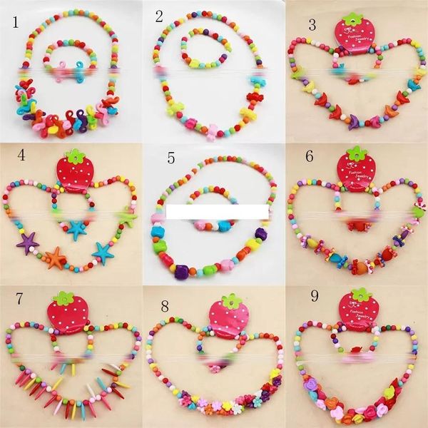 DIY bébé perles collier bijoux enfants coloré collier + bracelets 2 pièces/ensemble filles fête de noël bijoux accessoires