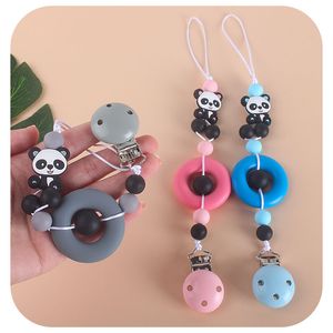 Porte-sucettes bricolage bébé confort dents anneau en caoutchouc panda silicone perle mamelon chaîne anti chaîne