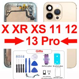 Carcasa de batería Diy para iPhone XR como 13 Pro chasis XS 11 12 a 13Pro X convertir a puerta trasera 13P