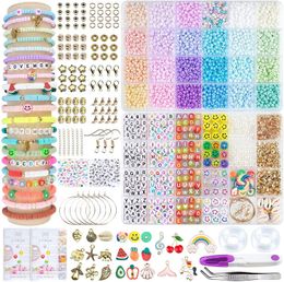 Kit de fabrication de bracelets de perles DIY, perles de riz, feuille d'argile polymère, perles de l'alphabet, kit de bracelets d'amitié, bijoux faits à la main pour filles et enfants, cadeaux de Noël