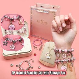 DIY Beaded Bracelet Set with Storage Box Acrylic Large Hole Beads Girls Bracelet Handmade Diy Jewelry Making Kit Christmas Gift 240430