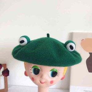 Bricolage béret chapeau femme automne laine feutre peintre chapeau Animal grenouille rétro Art fait à la main chapeau chaud hiver épais J220722