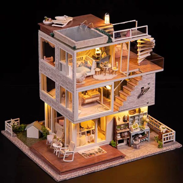 DIY Big Princess Loft Dollhouses Kit ensamblado en miniatura con muebles Niñas Casa Casa de muñecas Juguetes para niños Regalos para adultos 240304