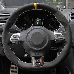 Housse de volant de voiture en cuir véritable noir bricolage pour Volkswagen Golf 6 GTI MK6 / Polo GTI / Scirocco R Passat CC