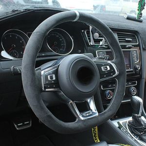 Housse de volant de voiture en cuir suédé noir, pour Volkswagen Golf 7 Golf R MK7 Polo GTI Scirocco 2015 2016205C, bricolage