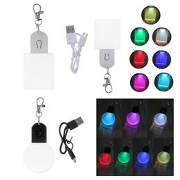 DIY Blanco Acryl Night Light Keychain Mini LED Keychain Oplaadbaar Licht Outdoor Emergency Dagelijkse gebruik voor kinderen