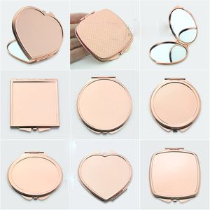 Espejos de Metal de oro rosa en blanco DIY, espejo de bolsillo de maquillaje de viaje portátil con logotipo personalizado para mujer