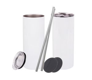 DIY Blank Sublimation 20oz Straight Tumbler beer mug coffee cup With Metal Straw Lid brush and rubber bottom Up and Down the same4830300