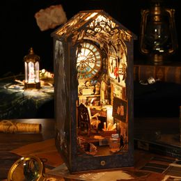 DIY Book Nook Kit 3D Bibliothèque en bois Kits de construction miniatures Décoration d'intérieur Modèle créatif pour adultes Halloween Cadeaux de Noël 240220