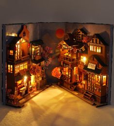 DIY Boek Nook Sh Insert Kits Miniatuur Poppenhuis met Meubilair Kamerdoos Kersenbloesems Boekensteunen Japanse Winkel Speelgoed Geschenken 2206108005403