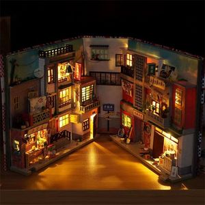 DIY Book Nook Shelf Insert Kits Miniature Dollhouse Avec Furniture Room Box Time Alley Serre-livres Magasin Japonais Jouets Enfants Cadeaux 220813