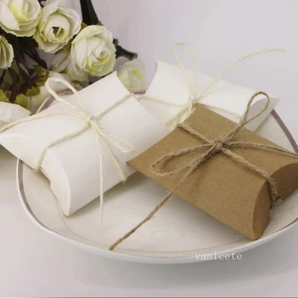DIY Brown White Kraft Paper Pillow Gift Wrap Box Wedding Party Favor Bonbons Boîtes Cadeaux T2I53409