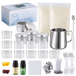 Kit d'outils de fabrication de bougies à faire soi-même, Kit de fabrication de bougies parfumées, fournitures pour débutants, ensemble de cire de soja, pot verseur, boîtes d'huile de parfum, mèches de colorants, cadeau de fête de mariage W0201