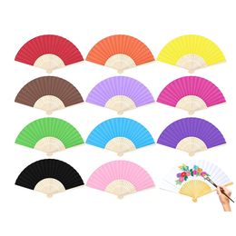 DIY Candy Color Folding Party Favor Single Sided Paper Fan Children's Painting Gift Supplies 12 Colors S 0517