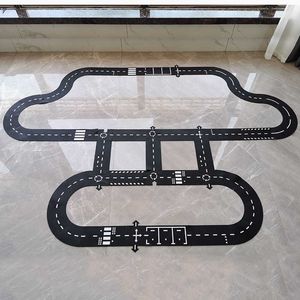 DIY Car Play Mat Road PVC Puzzles Flexible City Road Race Car Track Toy Baby Kids Game Mat Piso Alfombra Juguetes de aprendizaje Niños 210724