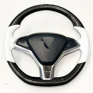 Housse de volant de voiture en Fiber de carbone et cuir blanc, bricolage, pour Tesla modèle S modèle X261l