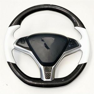 Housse de volant de voiture bricolage cuir blanc en Fiber de carbone pour Tesla Model S modèle X282M