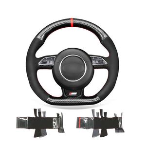 Chaîne de couverture de volant de voiture bricolage pour Audi A5 A7 RS5 RS7 S8 Durable daim noir PU fibre de carbone214a