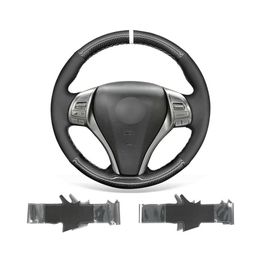 Cubierta para volante de coche DIY Warp para Nissan Altima 2013-2018 Rogue, gamuza negra duradera, fibra de carbono PU 282Q