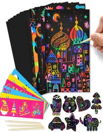 DIY CARDINE Magic Rainbow Color Art Paper Carte Ensemble avec graffiti pochoir planche à dessin stick gratte peinture jouets éducatifs 5496790