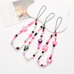 Étui de téléphone portable à faire soi-même, chaîne à breloques, bracelets anti-perte, bracelets faits à la main, lanière en acrylique, porte-clés papillon, perles colorées, cordon de suspension universel