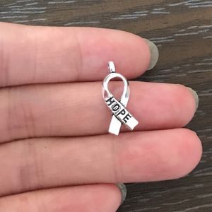 DIY Charm Bohemian Cancer Hope Ribbon Charm Antique Silver Tone Cancer Awareness Pendentif Charm pour Bracelet Collier Boucle D'oreille Bijoux Cadeaux