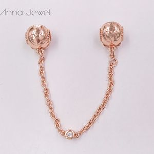 DIY Charm Armbanden Sieraden Pandora Veiligheidsketen Voor Armband Maken Bangle Reliëf Harten Rose Gold Spacer Bead voor Vrouwen Verjaardag Geschenken Bruiloft 787636CZ