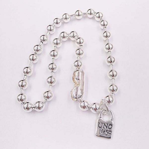 DIY Charms Jewelry UNO De 50 925 Collar de cadena de plata esterlina para Mujeres Hombres Cadenas Juegos largos Regalos de cumpleaños de Navidad Colgante de estilo europeo COL1390MTL0000U