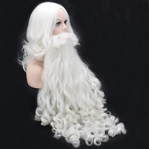 DIY Kerstmis Santa Cosplay Santa Claus Wig en baard Synthetisch haar Korte cosplay Wigs Wit haarstuk Accessoires Santa Beard 80cm