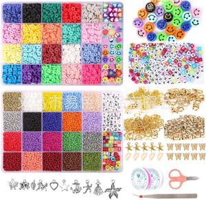 Kit de fabrication de bracelets en argile à faire soi-même, perles de riz, pâte polymère, visage souriant, alphabet, chaîne de perles, artisanat fait à la main, collier, bague, bijoux pour femmes, filles, enfants, cadeau de Noël