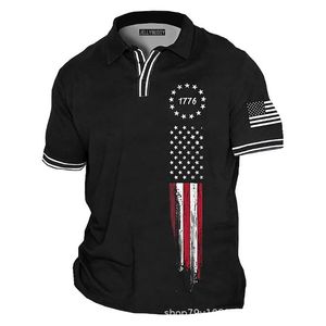 Ropa de bricolaje Camisetas personalizadas Polos 1776 Bandera negra Imprimir botón de manga corta para hombre impreso casual jersey polo camisa POLO al por mayor