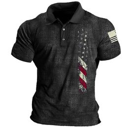 Ropa DIY, camisetas personalizadas, Polos con bandera negra, Polo informal con estampado de botones de manga corta para hombre