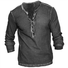 Vêtements de bricolage t-shirts personnalisés Polos gris mode hommes manches amples 7 boutons rétro imprimé haut T-shirt