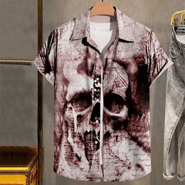 Vêtements de bricolage T-shirts personnalisés Polos Crâne imprimé Cardigan à manches imprimé chemise pour hommes Commerce extérieur mode décontracté tendance haut à revers