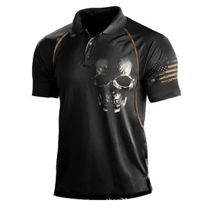 Vêtements de bricolage T-shirts personnalisés Polos Skull Flag hommes à manches courtes bouton imprimé pull décontracté polo POLO chemise en gros
