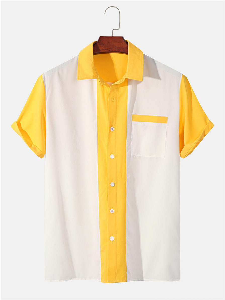 DIY-kleding Aangepaste T-shirts Polo's Gele en witte kleur passend bij Europese en Amerikaanse grensoverschrijdende 3D digitale afdrukken Losse mode polovest met korte mouwen