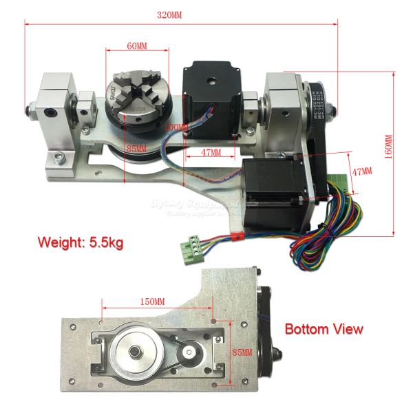 DIY CNC Rotario 4to 5º Axis Chuck 65 mm para actividades de trabajo de madera de metal Tailstock para mini máquina de grabado de fresado CNC